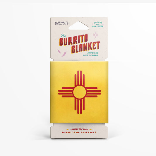 Burrito Blanket with the New Mexico state flag, zia symbol